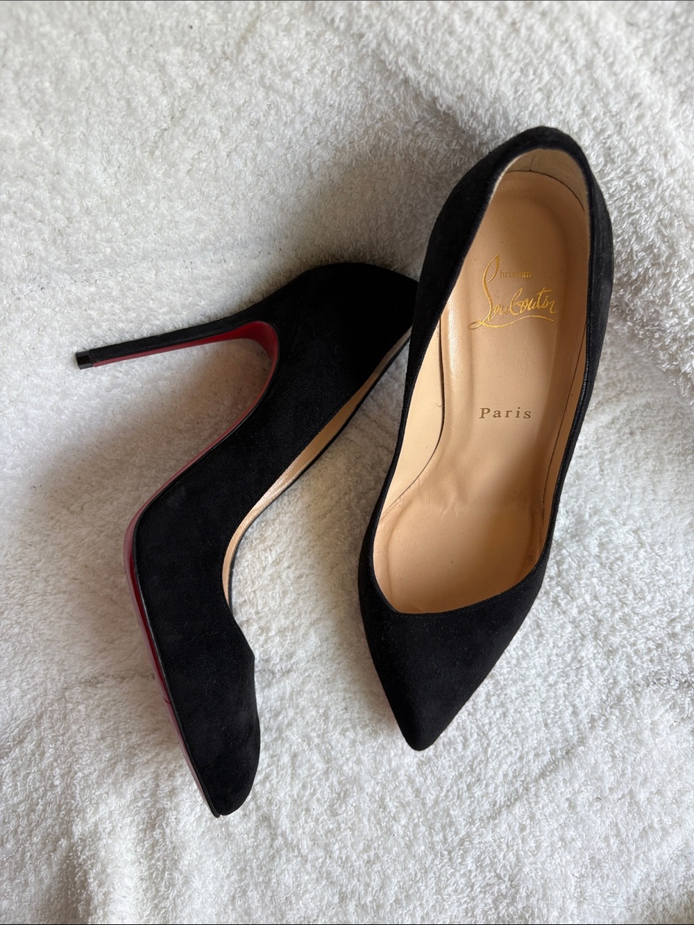 Christian Louboutin Black Suede Pointed-Toe Pumps 37
